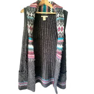 Les Tricots wool vests women sweater black multicolor M tribal luxu cozy medium